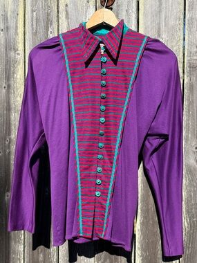 Vintage Jeanne Marc Purple Striped Button-Front Women’s Top - SMALL